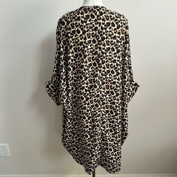 Women’s Oversized Leopard Print Open Front Kimono Mobwife Cover Up Top Small - Picture 2 of 8